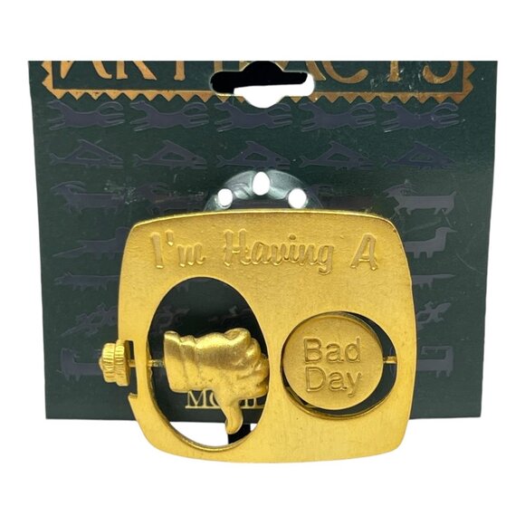JJ  Artifacts  Im Having A Good/Bad Day Mood Brooch Pin Rotating Thumb Gold Tone - Picture 2 of 7